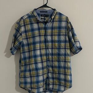 Nautica Men's Casual Blue and Yellow Plaid Shirt